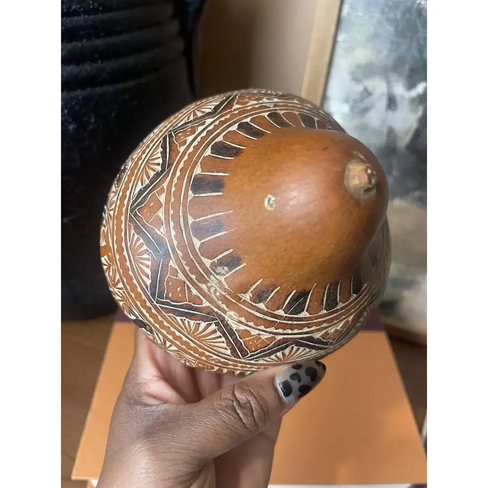 Peruvian Carved South American Gourd 